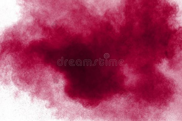 粉红色的-红色的粉爆炸隔离的向白色的背景.