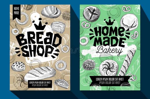 食物海报面包房卡放置草图方式.现代的草图元素