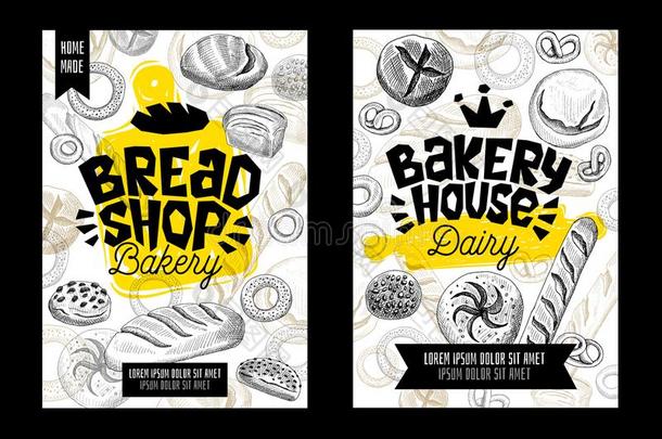 <strong>食物海报</strong>面包房卡放置草图方式.现代的草图元素