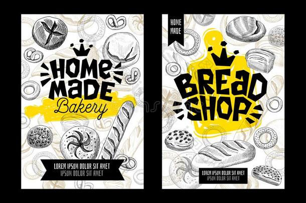 <strong>食物海报</strong>面包房卡放置草图方式.现代的草图元素