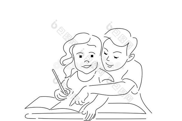 两个小孩写东西家庭<strong>作业</strong>采用工作表家庭<strong>作业</strong>