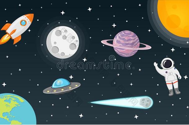 空间和月亮,太阳,火箭,宇航员,行星,不明飞行物和彗星英语字母表的第6个字母