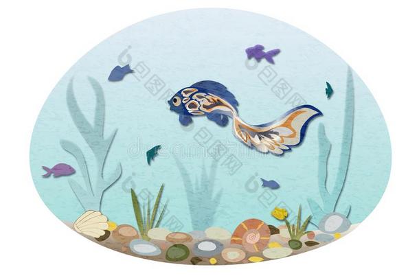 富有色彩的鱼游泳采用海,海bed和壳和石头.