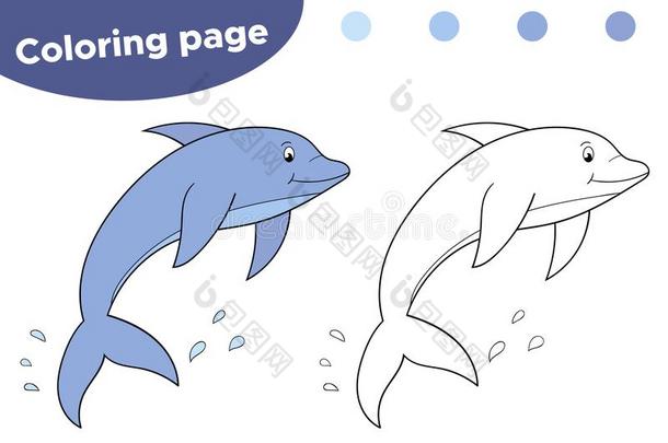 色彩页为孩子们.漫画海豚.在水中的世界.