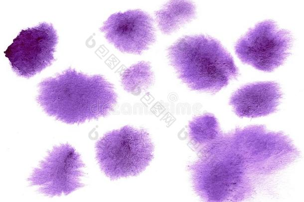 紫色的水彩点,污迹,拭子,中风,墨水滴下-手