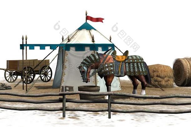 马,中古的帐篷和老的木制的运货马车向一s和surf一ce