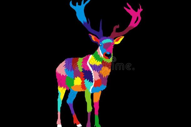 富有色彩的鹿出现艺术漫画海报图解的