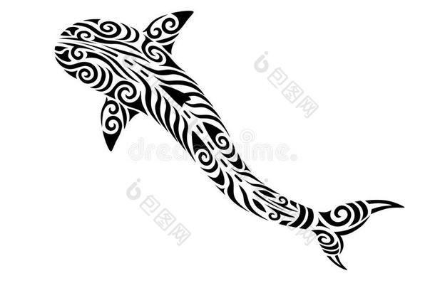 鲨鱼文身部落的风格化的毛利人科鲁设计