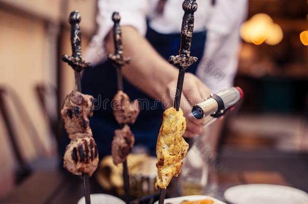 肉向串肉杆鱼苗和一烹饪术g一s火把花瓶.