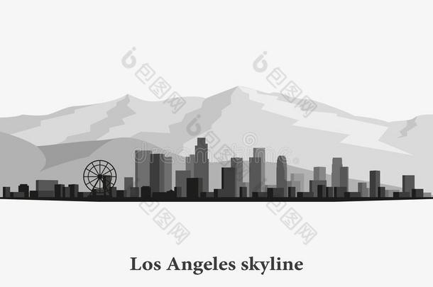 Los安杰利斯的简称安杰利斯城市地平线矢量轮廓.黑的和白色的城市