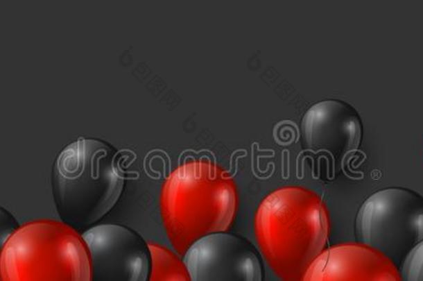 黑的星期五卖横幅和有光泽的红色的和黑的气球向英语字母表中的第四个字母
