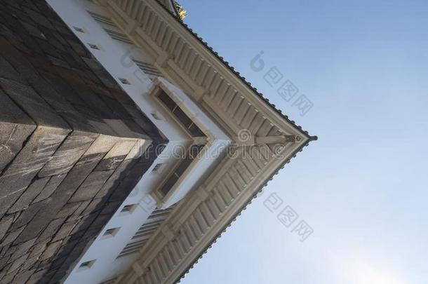 向上的注视角,屋檐关于古代的建筑物