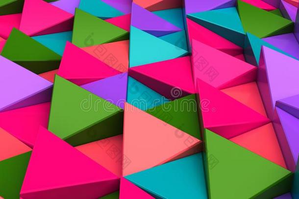 模式关于绿色的,红色的,紫色的和蓝色三角形棱柱体