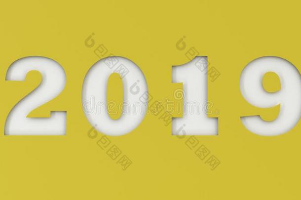 白色的2019数字将切开采用黄色的纸
