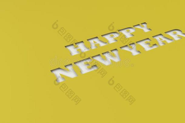 白色的幸福的新的年字将切开采用黄色的纸