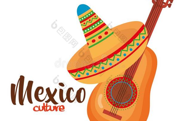 墨西哥人文化传统的帽子和吉他