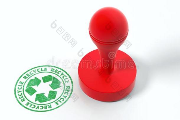 红色的圆形的橡胶打印者和绿色的邮票和文本回收利用伊索拉