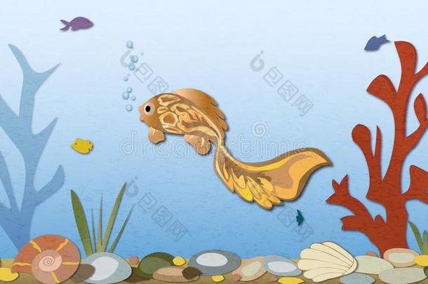 鱼游泳采用海,海bed和壳和珊瑚.