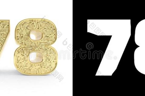 金色的数字七十num.八数字78向白色的背景和英语字母表中的第四个字母