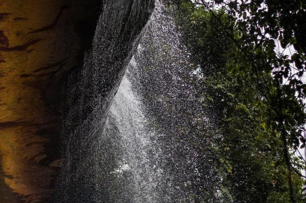 瀑布采用热带的森林在这样是洞穴庙