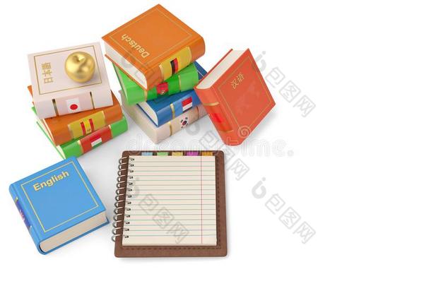 笔记簿和书外国的语言学习和翻译教育