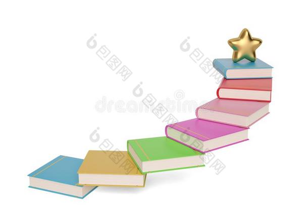金色的星向富有色彩的书楼梯,3英语字母表中的第四个字母illustrati向.