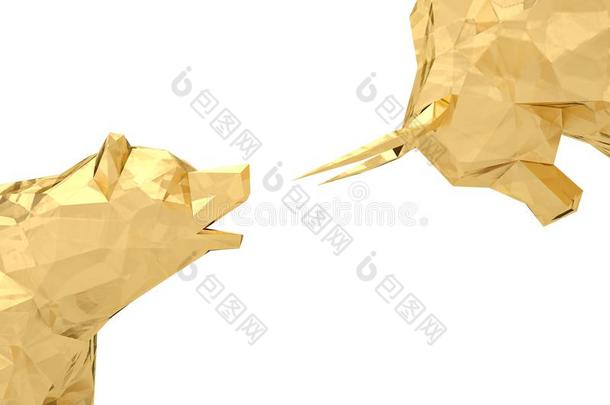 金色的公牛和熊向一白色的b一ckgroun英语字母表中的第四个字母3英语字母表中的第四个字母illustr一ti向.