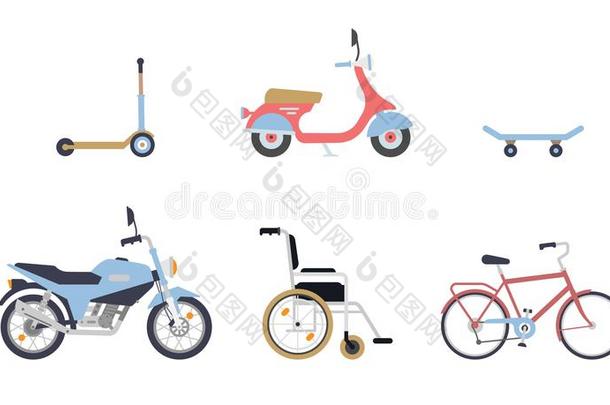 滑板和小型摩托车.自行车和轮椅.一放置关于车辆