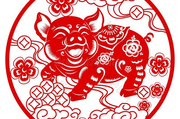 中国人新的<strong>年</strong>传统的纸将切<strong>开年</strong>关于猪