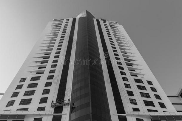 身材高的现代的建筑物底黑的白色的
