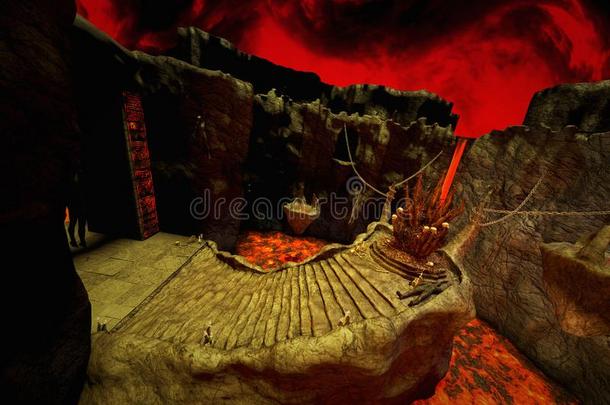 一梯子和一地狱的宝座包围在旁边火一d岩浆.