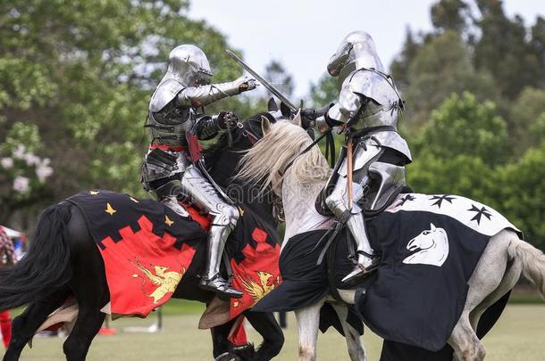 两个中古的<strong>骑士</strong>面对在的时候骑马用长矛比武锦标赛