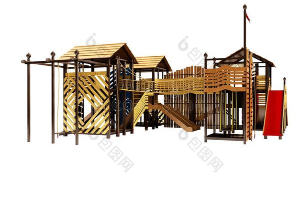 现代的操场为孩子们和少年男女从木材和粗绳