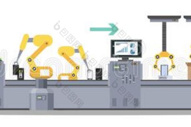 智能手机生产过程向自动化的机器线条.