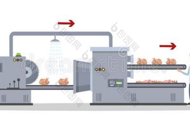 自动化的鸡肉生产过程向指已提到的人机器线条