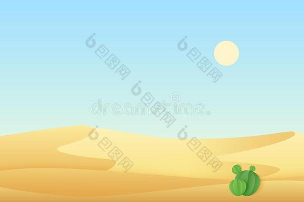 沙漠沙沙丘和仙人掌风景矢量说明.