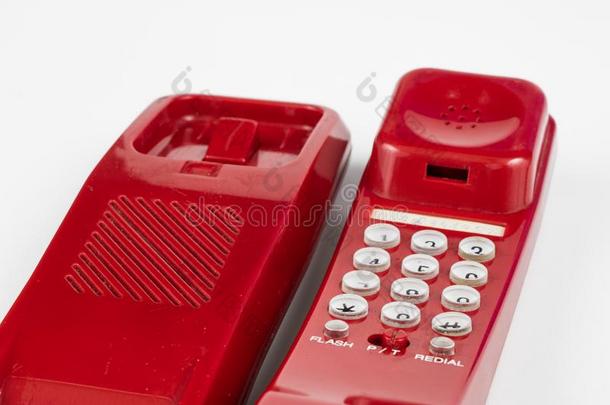 老的红色的电话和一h一nd放置.一tele电话放置从指已提到的人<strong>九十</strong>几.