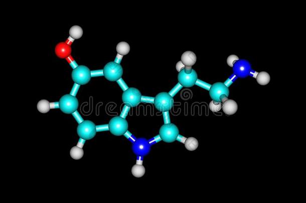 5-羟色胺分子的结构隔离的向黑的