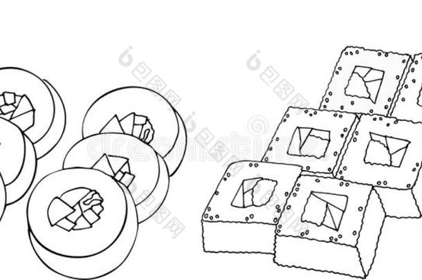 富有色彩的寿司放置.光栅说明向白色的背景