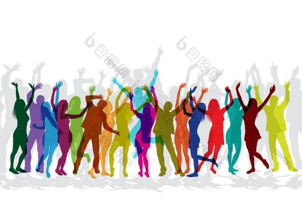 富有色彩的轮廓关于人庆祝和跳舞向社交聚会.