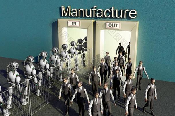 观念关于生产自动化一机器人纵队进入生产