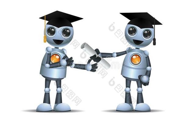 小的机器人毕业了的自豪的收到证明书