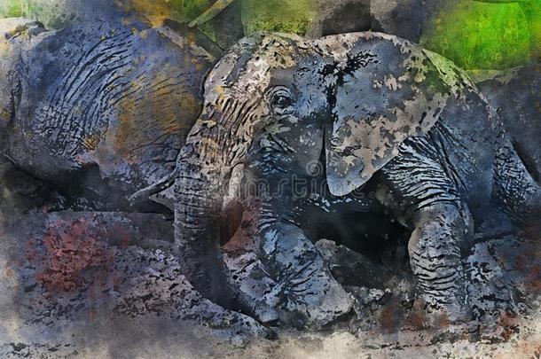 数字的<strong>溅起水</strong>彩绘画关于非洲的象