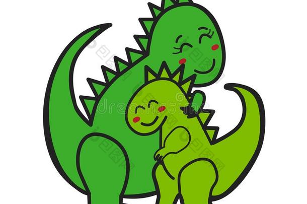 妈妈恐龙热烈地拥抱婴儿意大利人,英语字母表的第20个字母-雷克斯猫,暴龙,恐龙