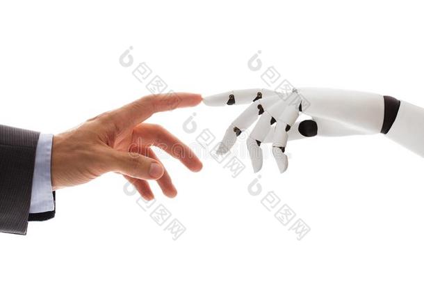商人手指令人同情的机器人的手指