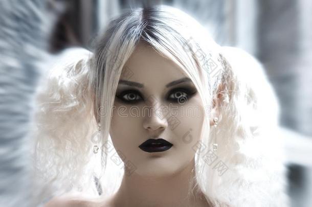 女巫女孩美丽的模型黑暗的蓝色眼睛