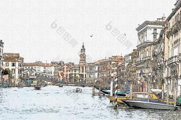古代的建筑物和市场交易所桥采用运河Gr和e,威尼斯,interfacetestapter界面测试适配器