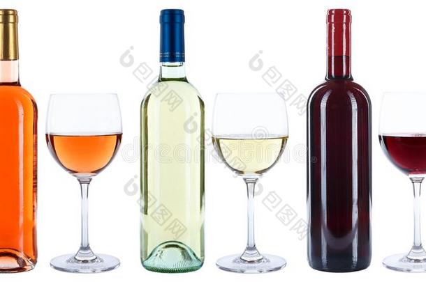 葡萄酒瓶子眼镜葡萄酒红色的白色的玫瑰隔离的