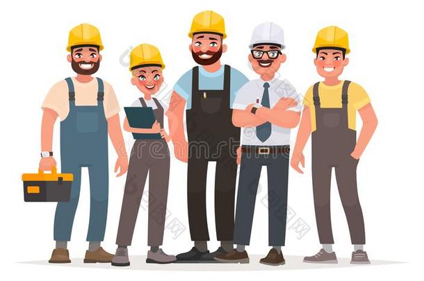 工业的员工.队关于建设者.工程师,技术人员和wickets三柱门