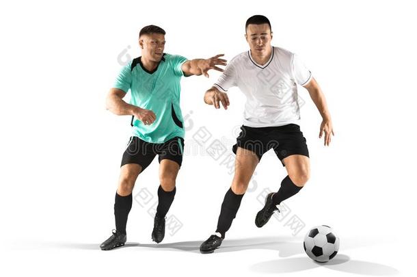 两个足球演员奋斗的为指已提到的人球隔离的向白色的
